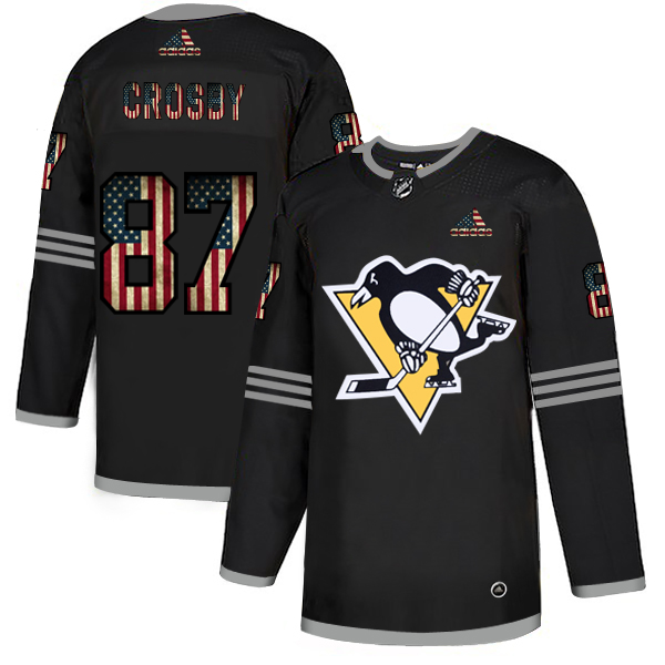Pittsburgh Penguins #87 Sidney Crosby Adidas Men Black USA Flag Limited NHL Jersey